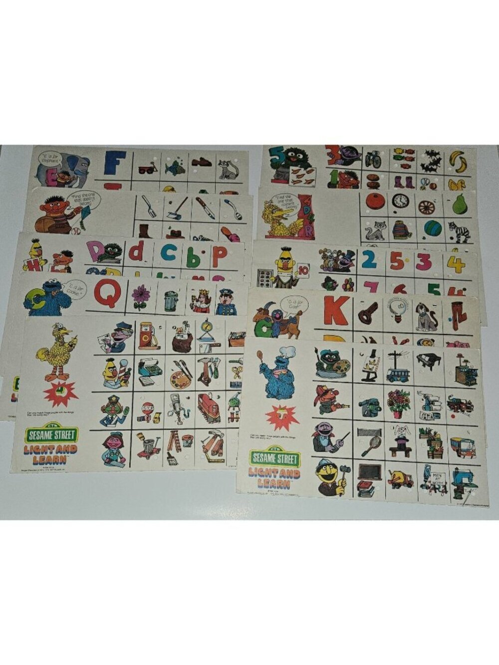 10 VTG Sesame Street Light & Learn Replacement 2-Sided Cards 8x12 Ephemera 1977